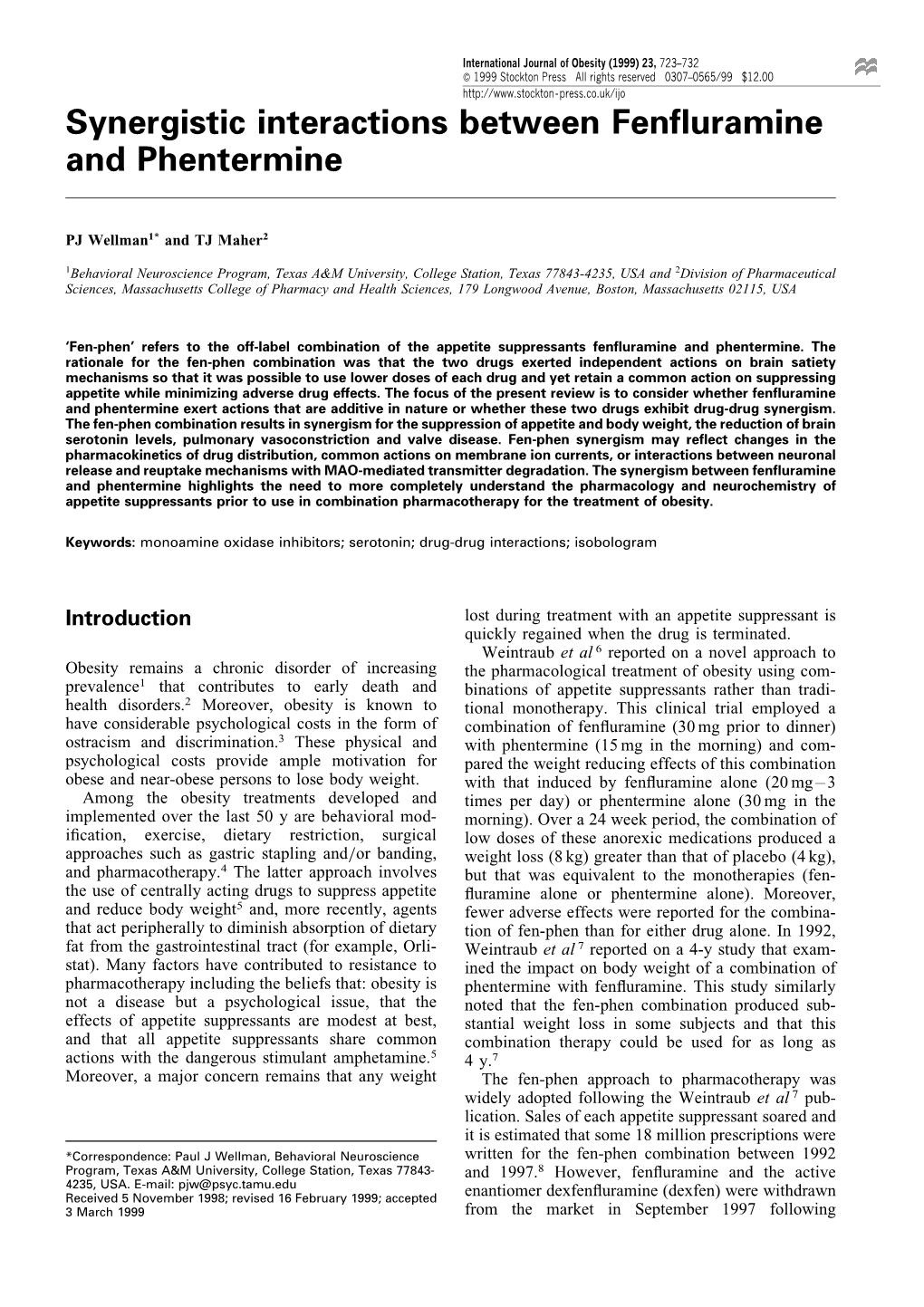 Synergistic Interactions Between Fenfluramine and Phentermine