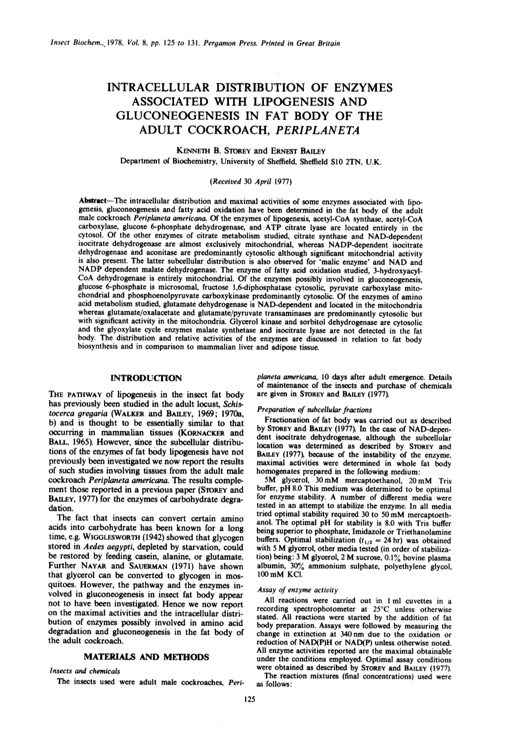 KENNETH B. STOREY and ERNEST BAILEY Department of Biochemistry, University of Sheffield, Sheffield SI0 2TN, U.K