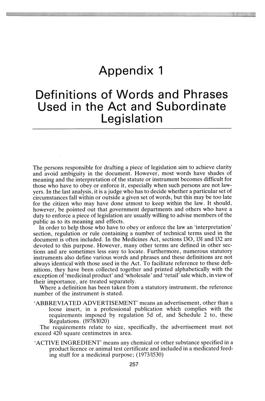Appendix 1 Definitions of Words and Phrases Used in the Act And