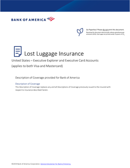 Lost Luggage Insurance United States – Executive Explorer and Executive Card Accounts (Applies to Both Visa and Mastercard)