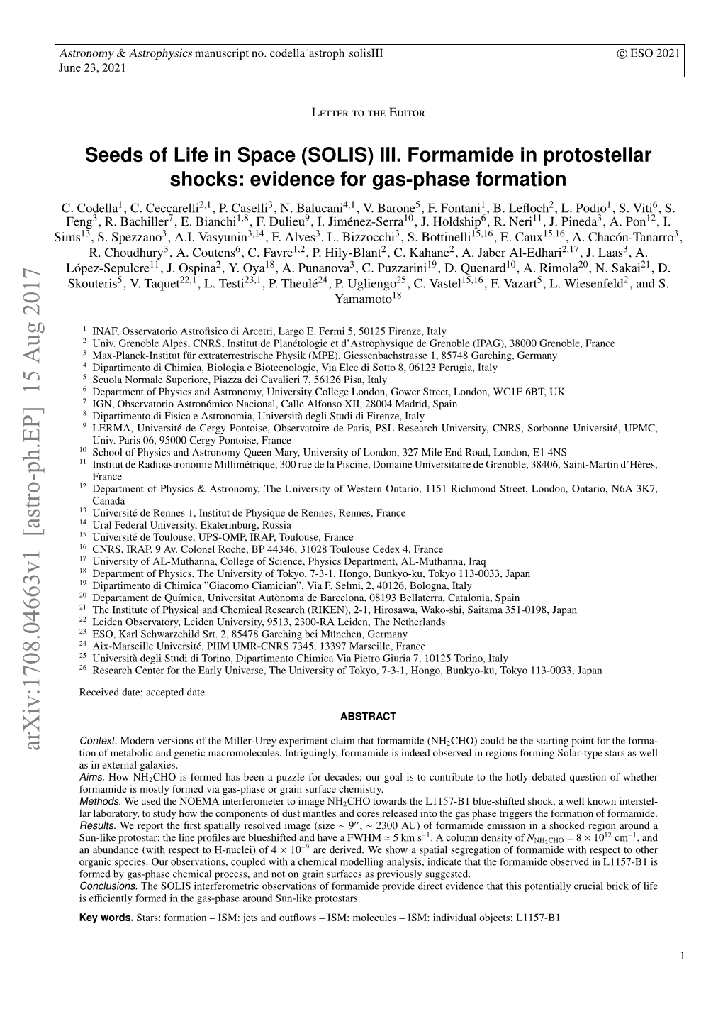 15 Aug 2017 Sims Ue2,2021 23, June Srnm Astrophysics & Astronomy .Codella C