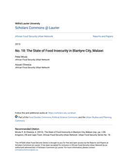 No. 18: the State of Food Insecurity in Blantyre City, Malawi