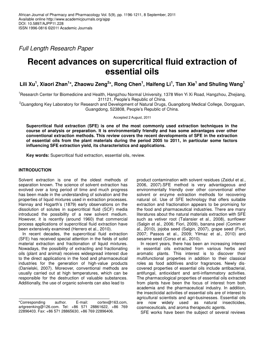 Recent Advances on Supercritical Fluid Extraction of Essential Oils