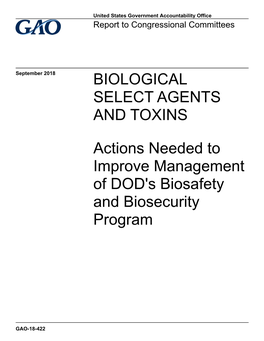 GAO-18-422, BIOLOGICAL SELECT AGENTS and TOXINS: Actions