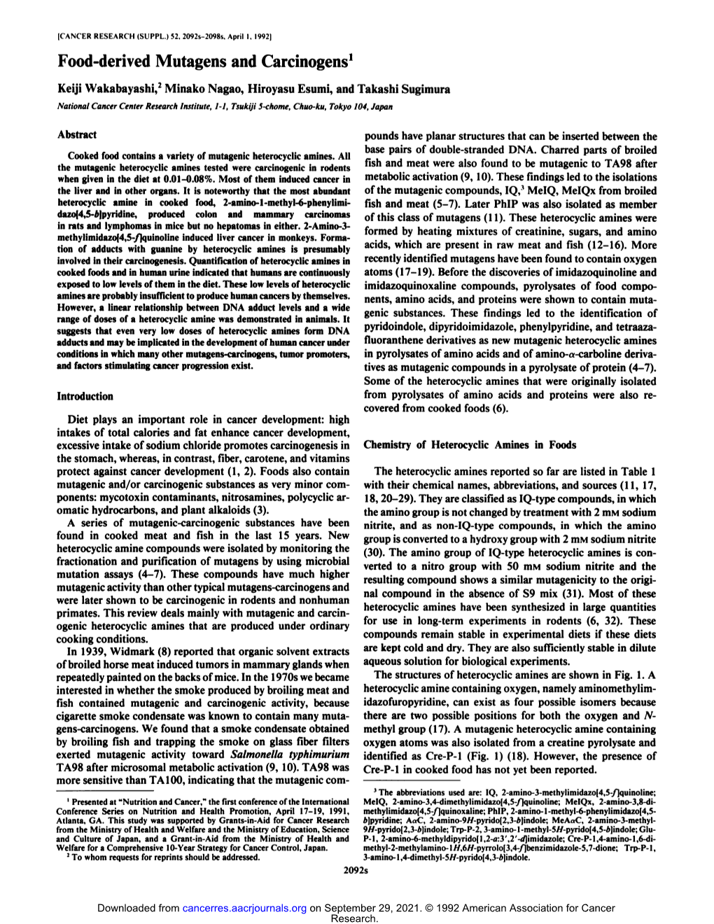 Food-Derived Mutagens and Carcinogens1