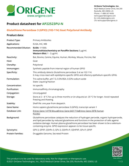 Glutathione Peroxidase 3 (GPX3) (102-114) Goat Polyclonal Antibody Product Data