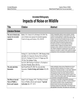 Impacts of Noise on Wildlife National Park Service Natural Sounds Program [Frank Turina and Jesse Barber]