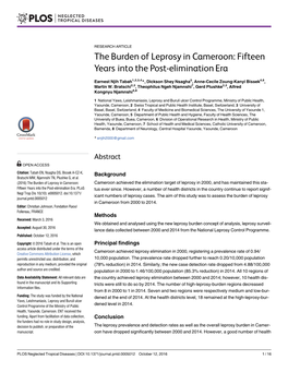 The Burden of Leprosy in Cameroon: Fifteen Years Into the Post-Elimination Era