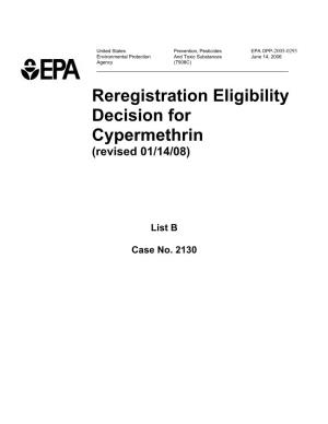 Reregistration Eligilibity Decision for Cypermethrin