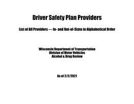 Driver Safety Plan Providers