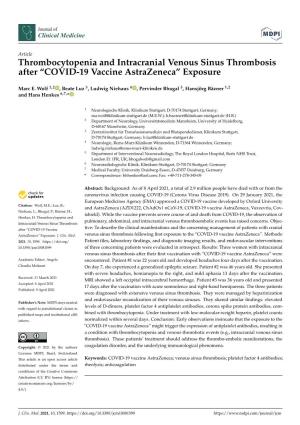 Thrombocytopenia and Intracranial Venous Sinus Thrombosis After “COVID-19 Vaccine Astrazeneca” Exposure