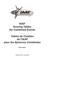 IAAF Scoring Tables for Combined Events Tables De Cotation De L'iaaf