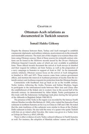 Ottoman-Aceh Relations As Documented in Turkish Sources