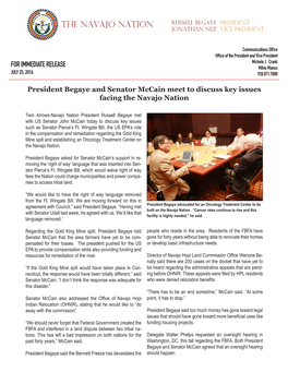 President Begaye and Senator Mccain Meet to Discuss Key Issues Facing the Navajo Nation