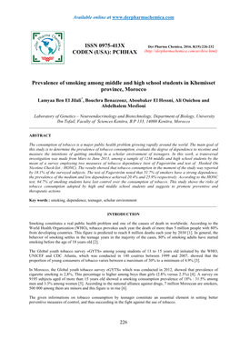 PCHHAX Prevalence of Smoking Among