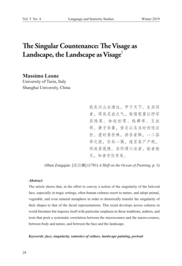 The Singular Countenance: the Visage As Landscape, the Landscape As Visage