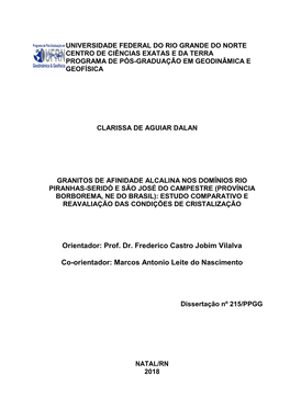 Granitos De Afinidade Alcalina Nos Domínios Rio Piranhas