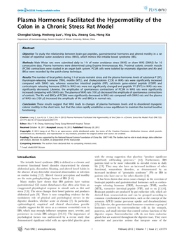 Plasma Hormones Facilitated the Hypermotility of the Colon in a Chronic Stress Rat Model