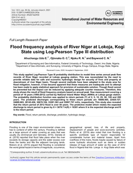 Flood Frequency Analysis of River Niger at Lokoja, Kogi State Using Log-Pearson Type III Distribution