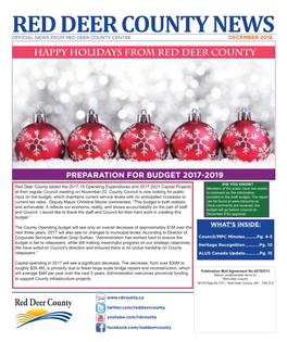Red Deer County News Official News from Red Deer County Centre December 2016 HAPPY HOLIDAYS from RED DEER COUNTY