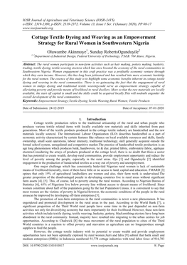 Cottage Textile Dyeing and Weaving As an Empowerment Strategy for Rural Women in Southwestern Nigeria