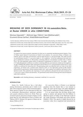 2019, 15–24 BREAKING of SEED DORMANCY in Iris Suaveolens