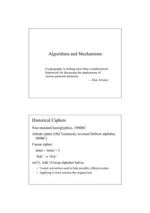 Algorithms and Mechanisms Historical Ciphers