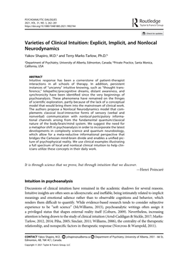 Varieties of Clinical Intuition: Explicit, Implicit, and Nonlocal Neurodynamics