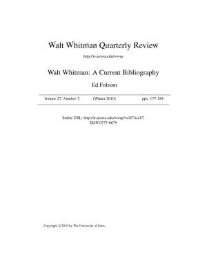 Walt Whitman: a Current Bibliography