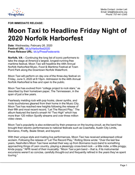 Moon Taxi to Headline Friday Night of 2020 Norfolk Harborfest