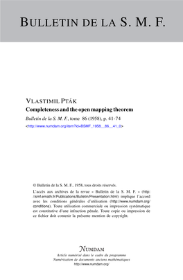 Completeness and the Open Mapping Theorem Bulletin De La S