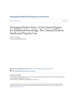 A Sui Generis Regime for Traditional Knowledge: the Ulturc Al Divide in Intellectual Property Law J