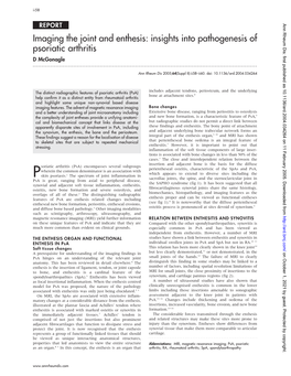 Insights Into Pathogenesis of Psoriatic Arthritis D Mcgonagle