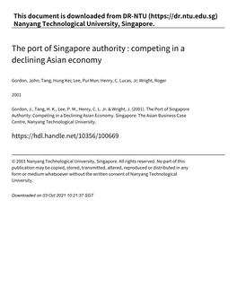 The Port of Singapore Authority : Competing in a Declining Asian Economy
