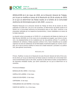 RESOLUCIÓN De 6 De Mayo De 2020, De La Dirección General De