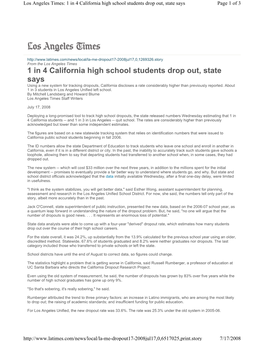 1 in 4 California High School Students Drop Out, State Says Page 1 of 3