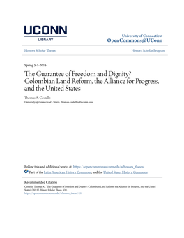 Colombian Land Reform, the Alliance for Progress, and the United States Thomas A