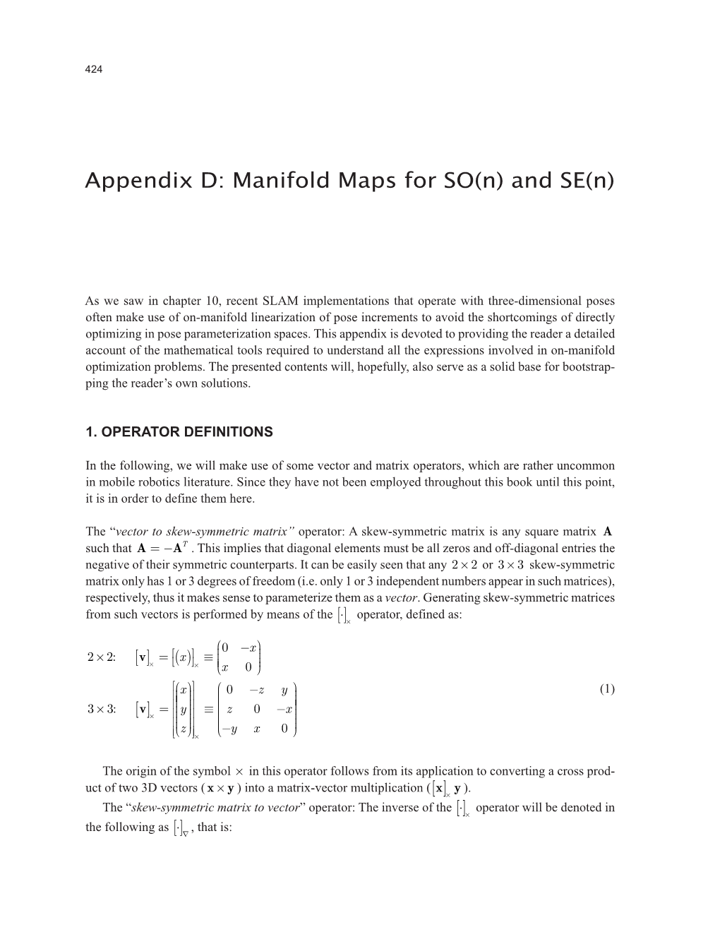 Appendix D: Manifold Maps for SO(N) and SE(N)