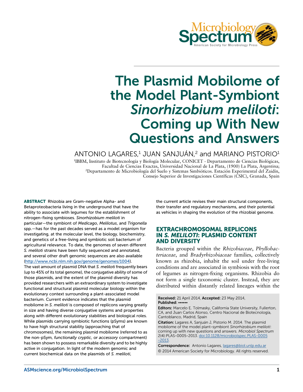 The Plasmid Mobilome of the Model Plant-Symbiont Sinorhizobium Meliloti