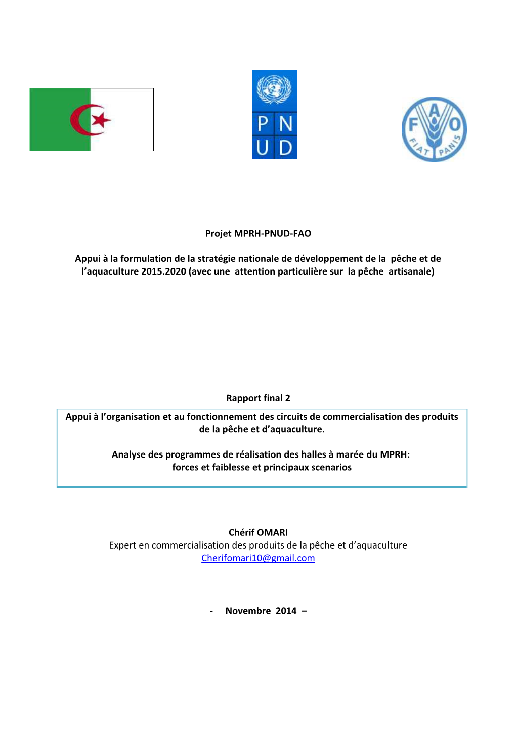 Projet MPRH-PNUD-FAO Appui À La Formulation De La Stratégie Nationale