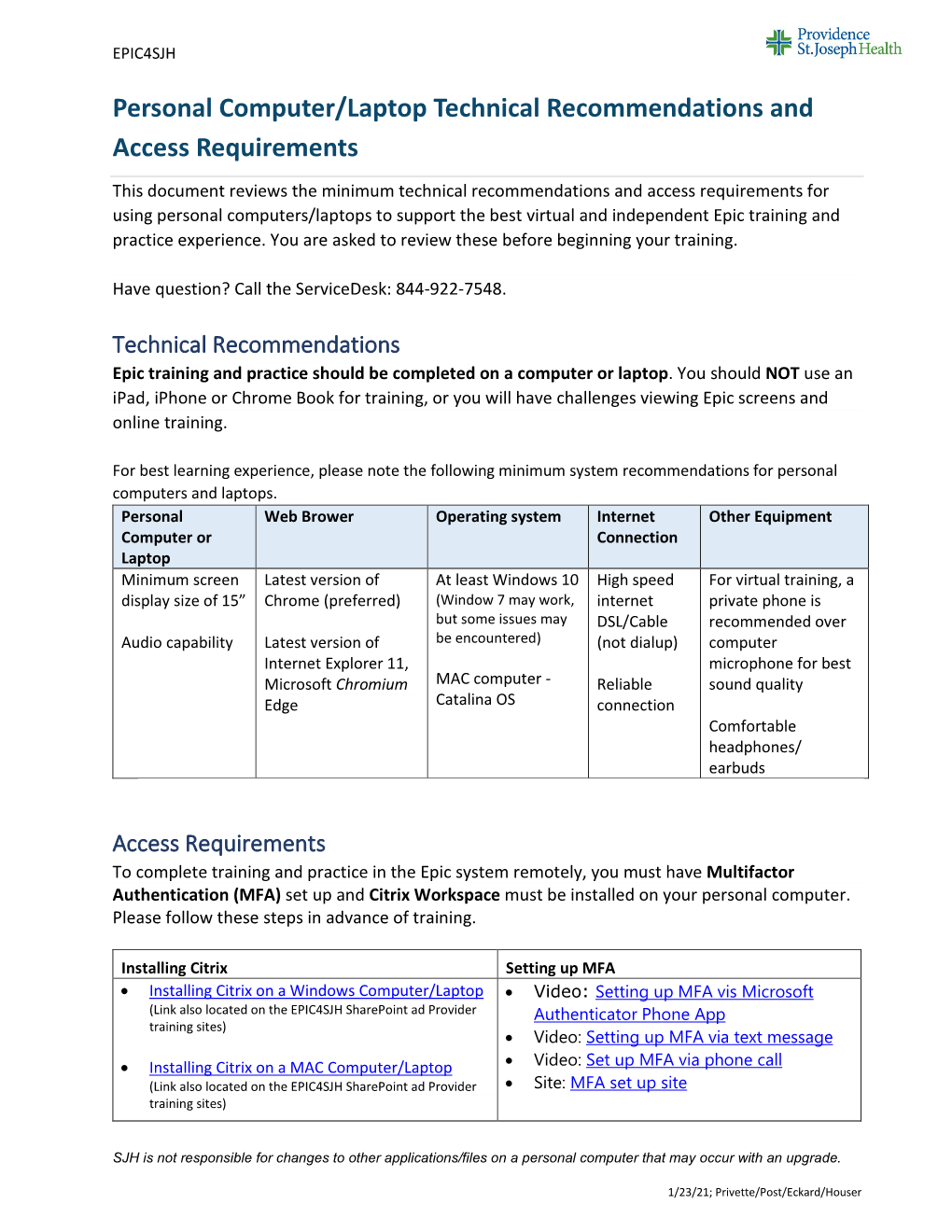 Personal Computer/Laptop Technical Requirements