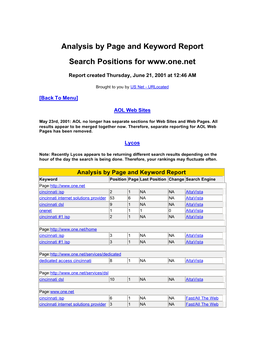 Analysis by Page and Keyword Report Search Positions For