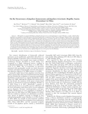 On the Occurrences of Japalura Kumaonensis and Japalura Tricarinata (Reptilia: Sauria: Draconinae) in China