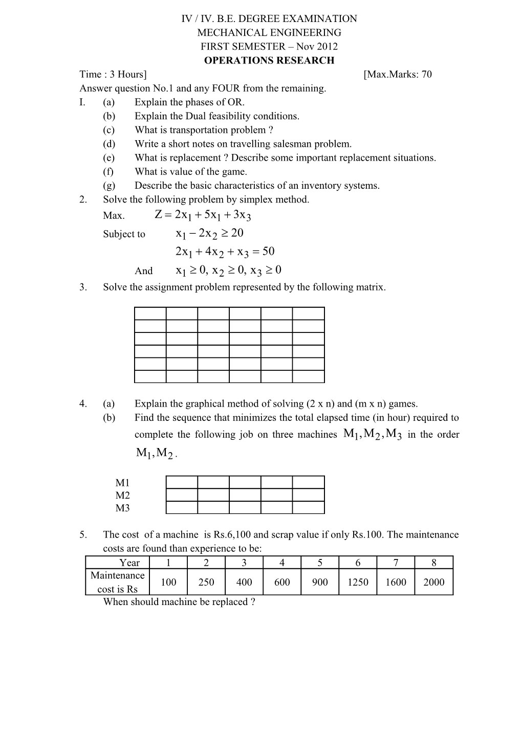 Iv / Iv. B.E. Degree Examination