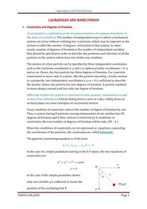 Lagrangian and Hamiltonian