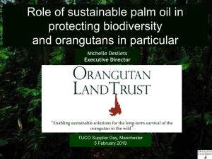 Role of Sustainable Palm Oil in Protecting Biodiversity and Orangutans in Particular Michelle Desilets Executive Director