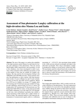 Assessment of Sun Photometer Langley Calibration at the High-Elevation Sites Mauna Loa and Izaña