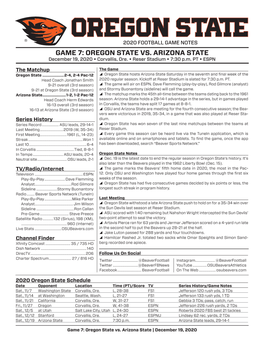 GAME 7: OREGON STATE VS. ARIZONA STATE December 19, 2020 • Corvallis, Ore