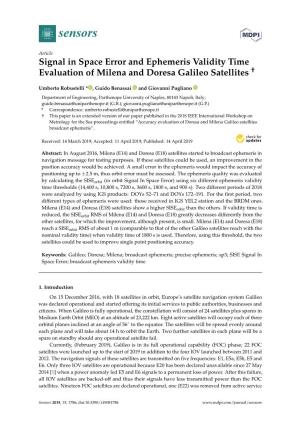 Signal in Space Error and Ephemeris Validity Time Evaluation of Milena and Doresa Galileo Satellites †