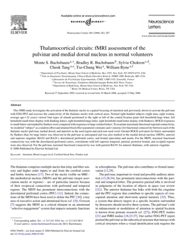 Fmri Assessment of the Pulvinar and Medial Dorsal Nucleus in Normal Volunteers Monte S